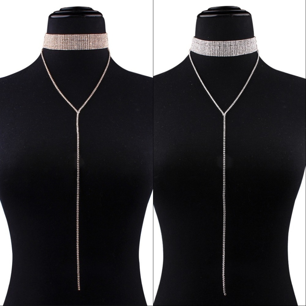 C24 | Dainty Gold Rhinestone Choker Chain Necklace - Picture 8 of 8